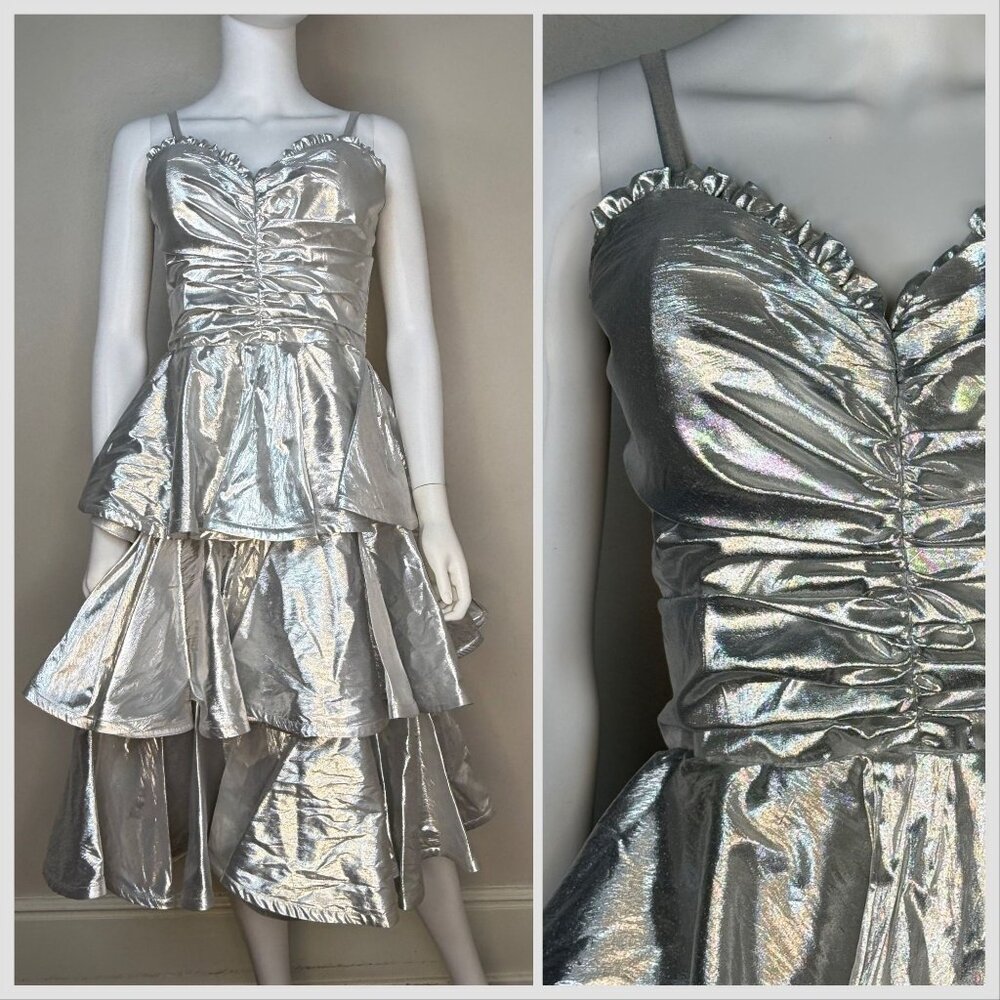 Vintage 1980s Silver Lame Dress, Joy Stevens Size Small, 80s Prom